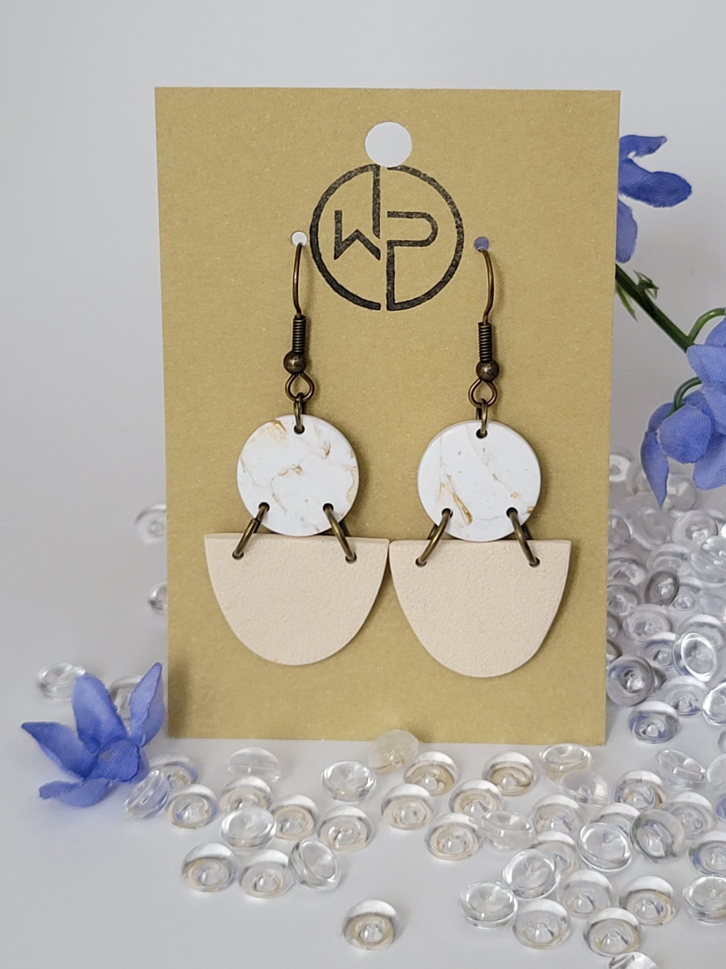 Tan and White Marble Earrings