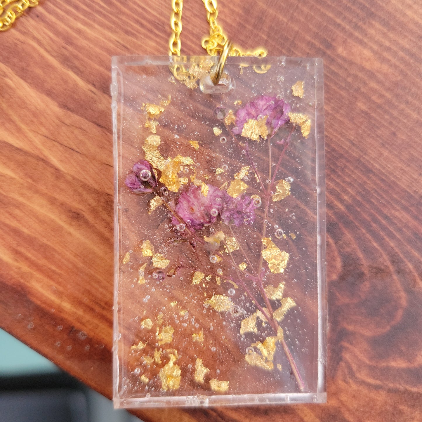 Purple Flower and Gold Flake Necklace