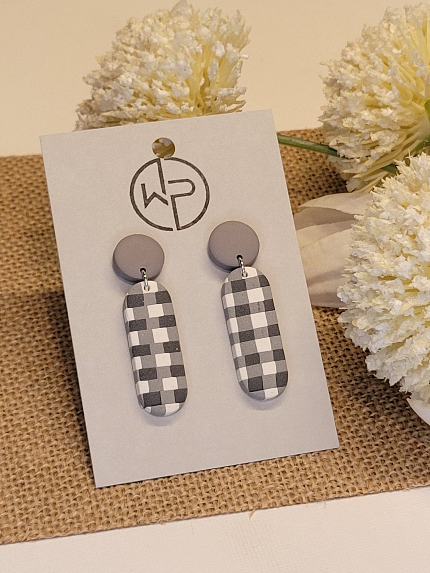 Studded Plaid Drop Earrings
