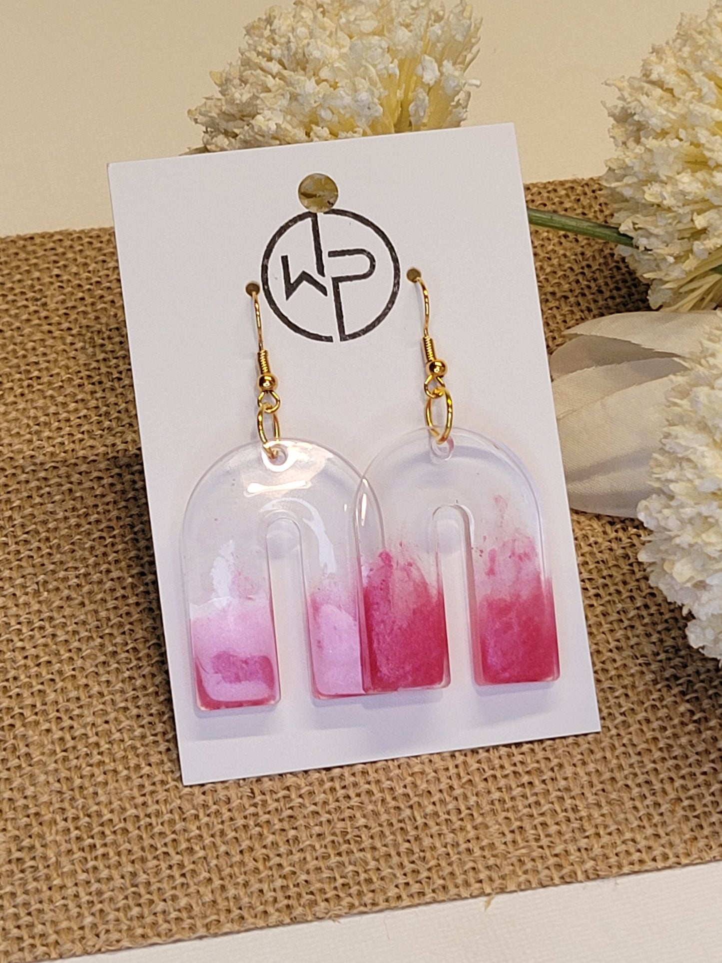 Pink Resin Arch Earrings