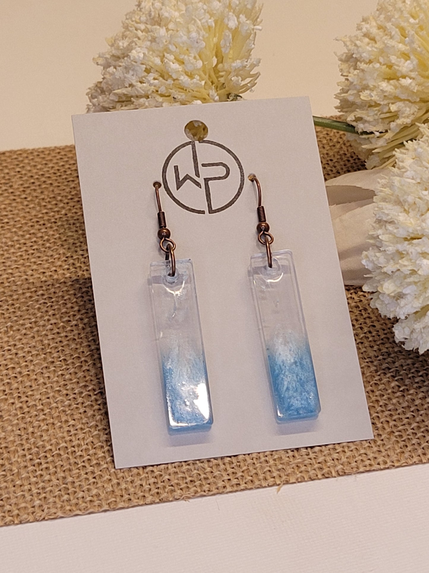 Blue Resin Rectangle Earrings