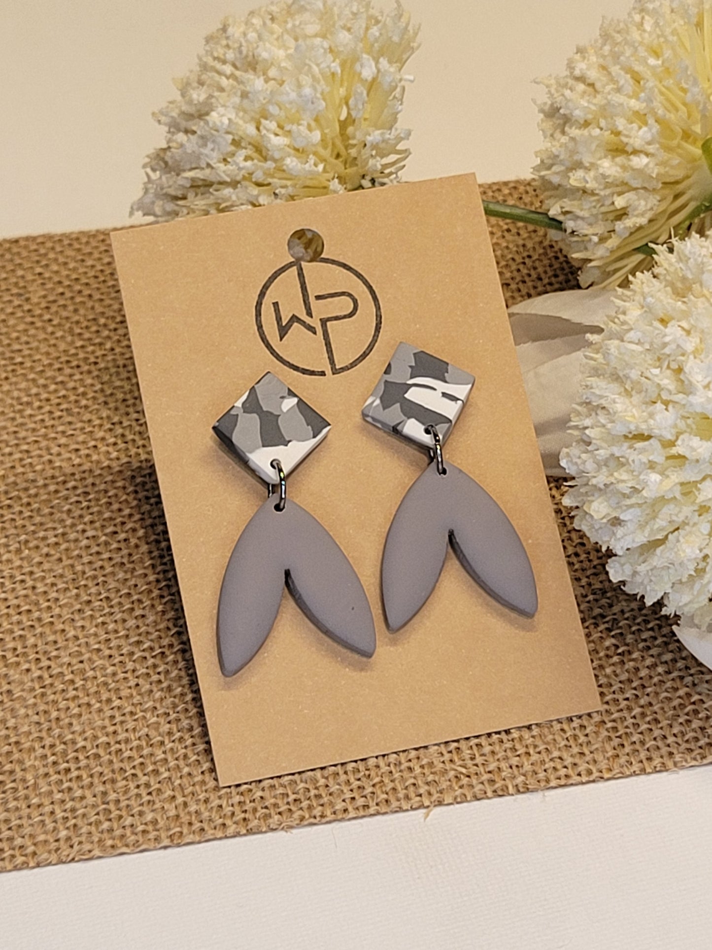 Gray Leaf Earrings