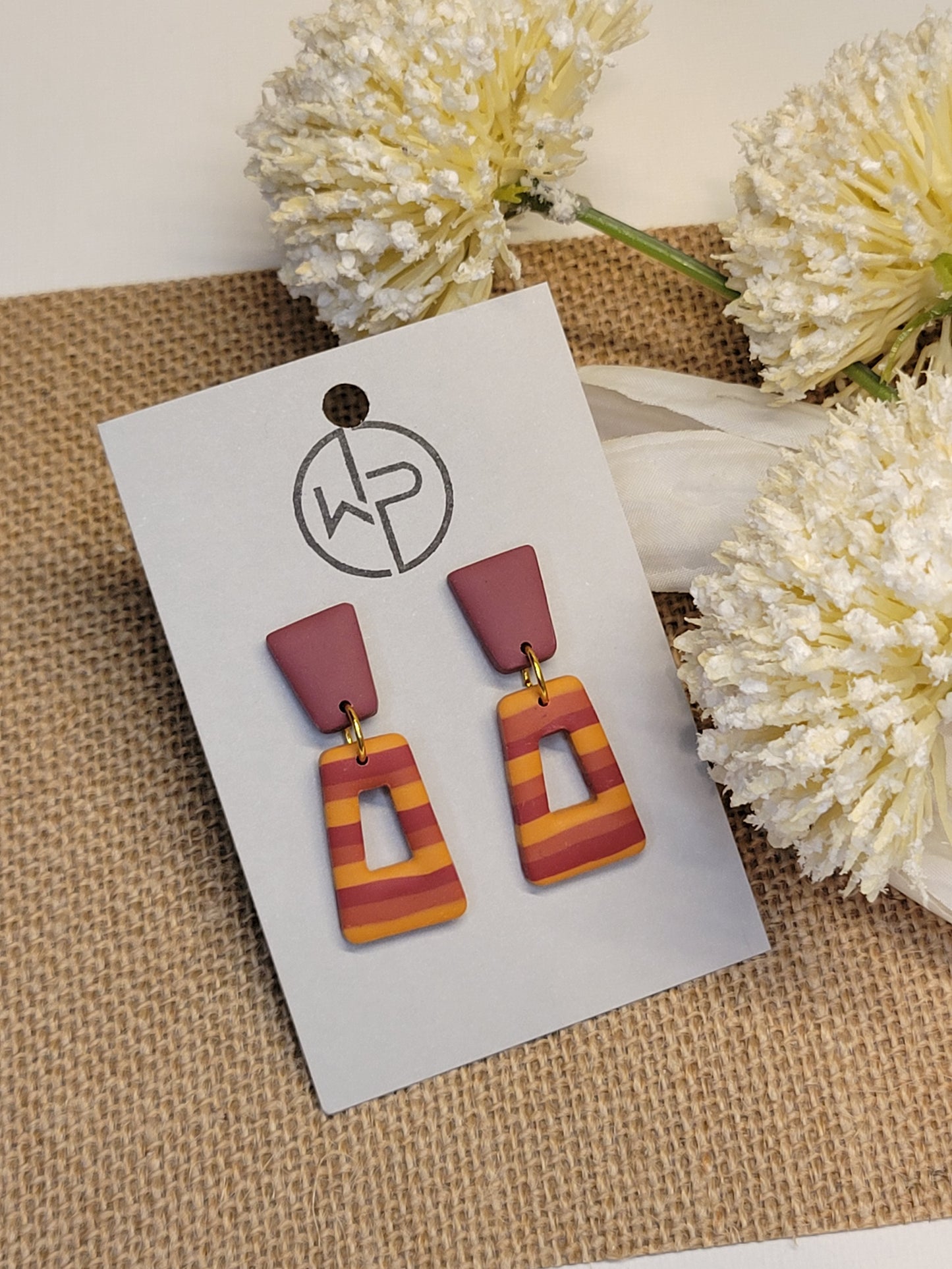 Mauve and Striped Earrings