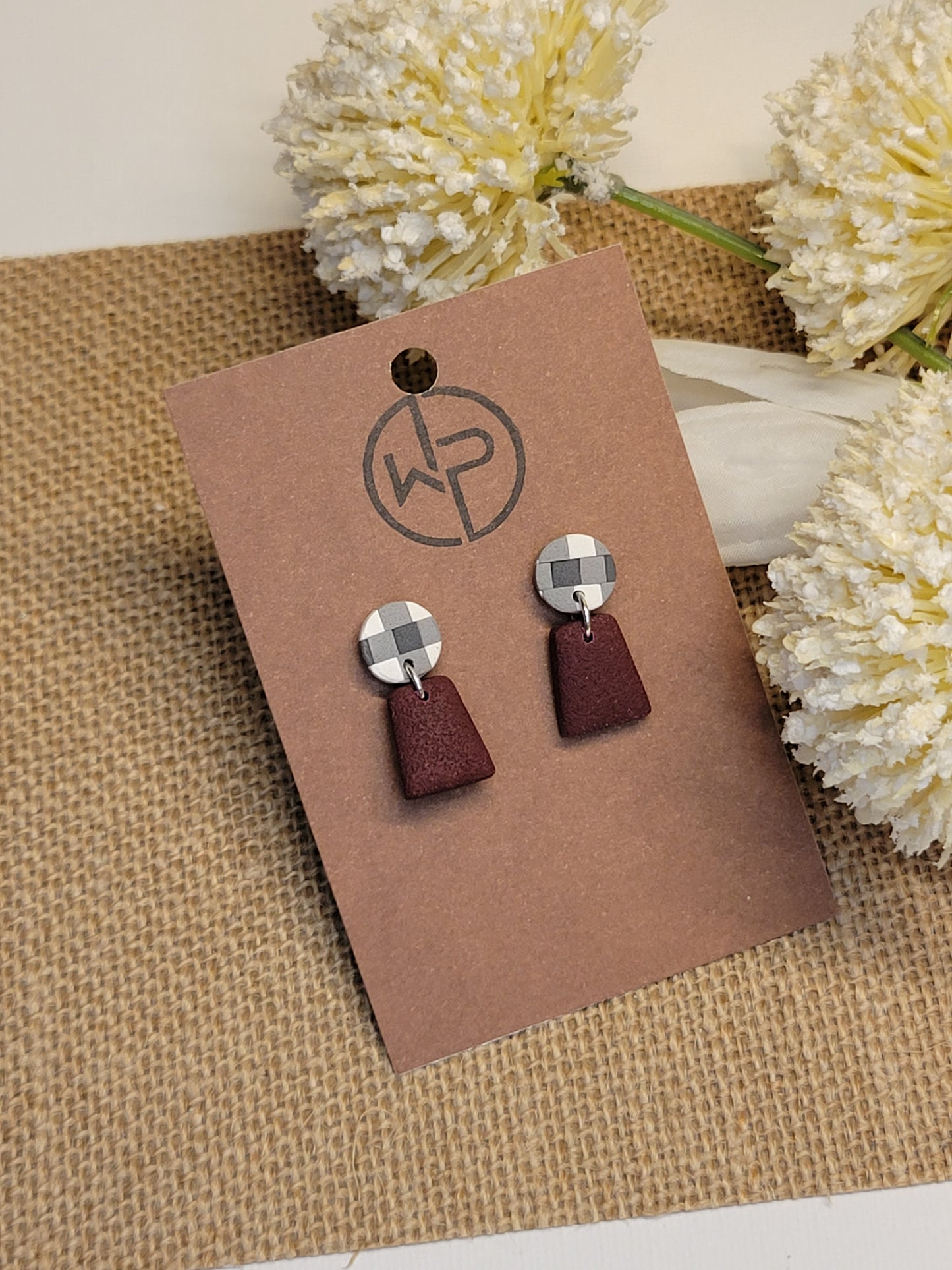 Plaid and Maroon Earrings
