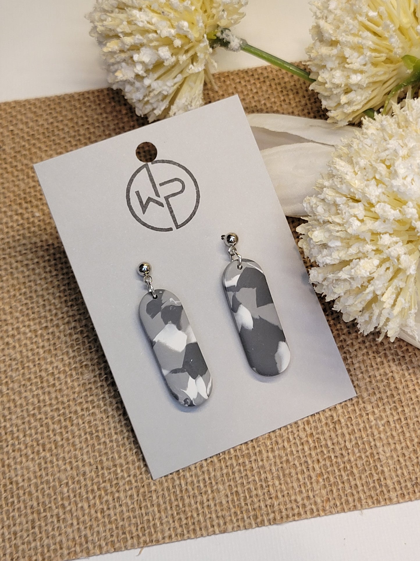 Gray/White Drop Earrings
