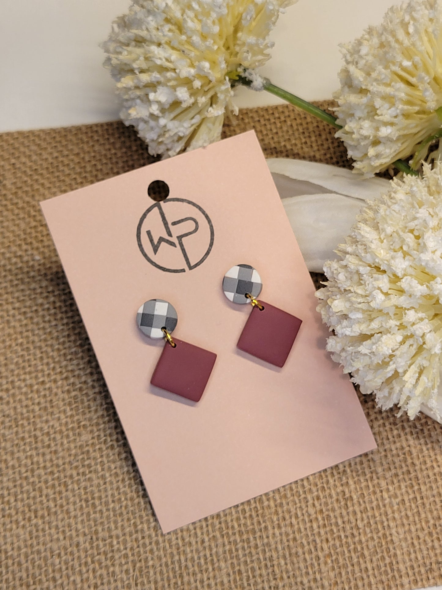 Plaid and Mauve Earrings