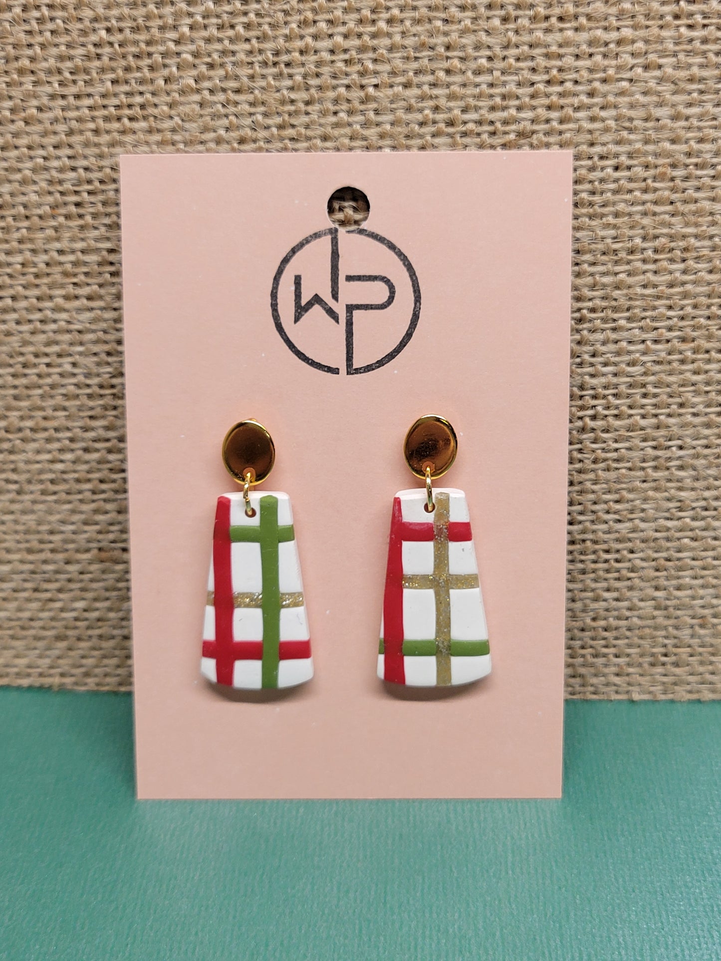 Christmas Plaid Gold Stud Earrings