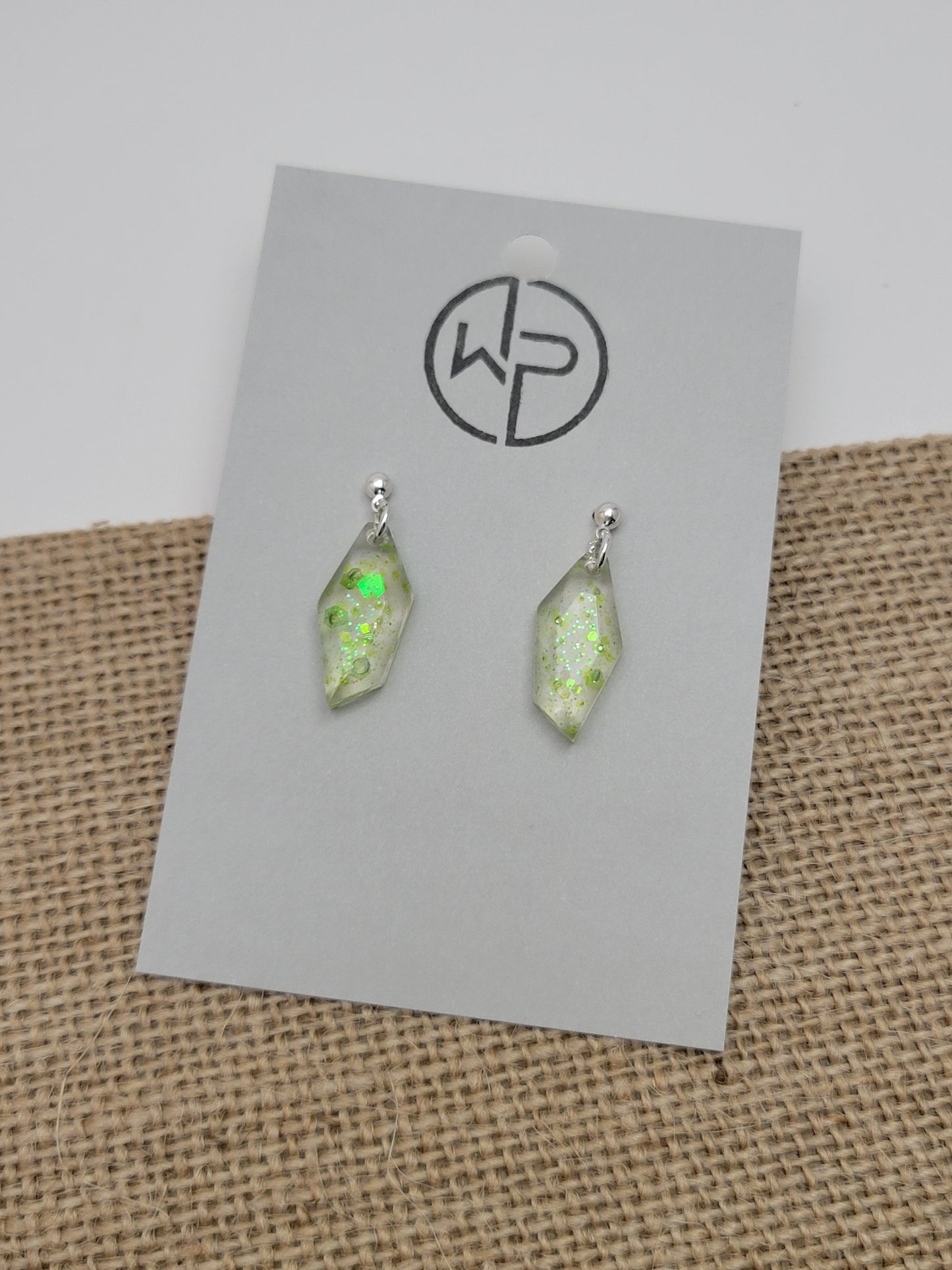 Silver Drop Green Glitter Earings