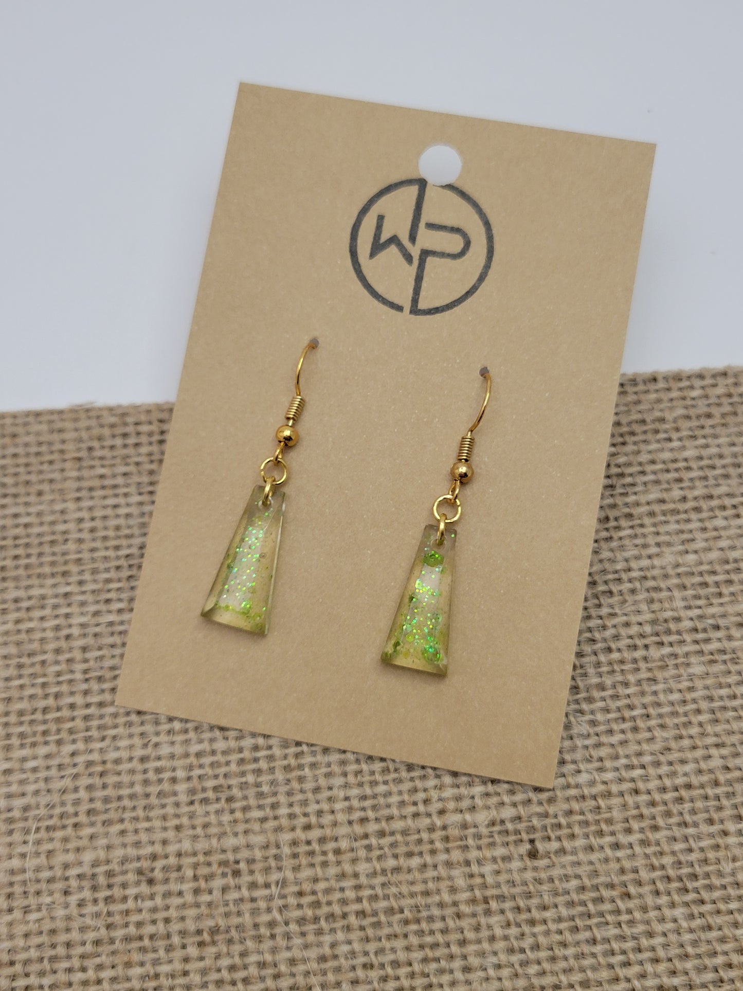 Gold Green Glitter Earrings