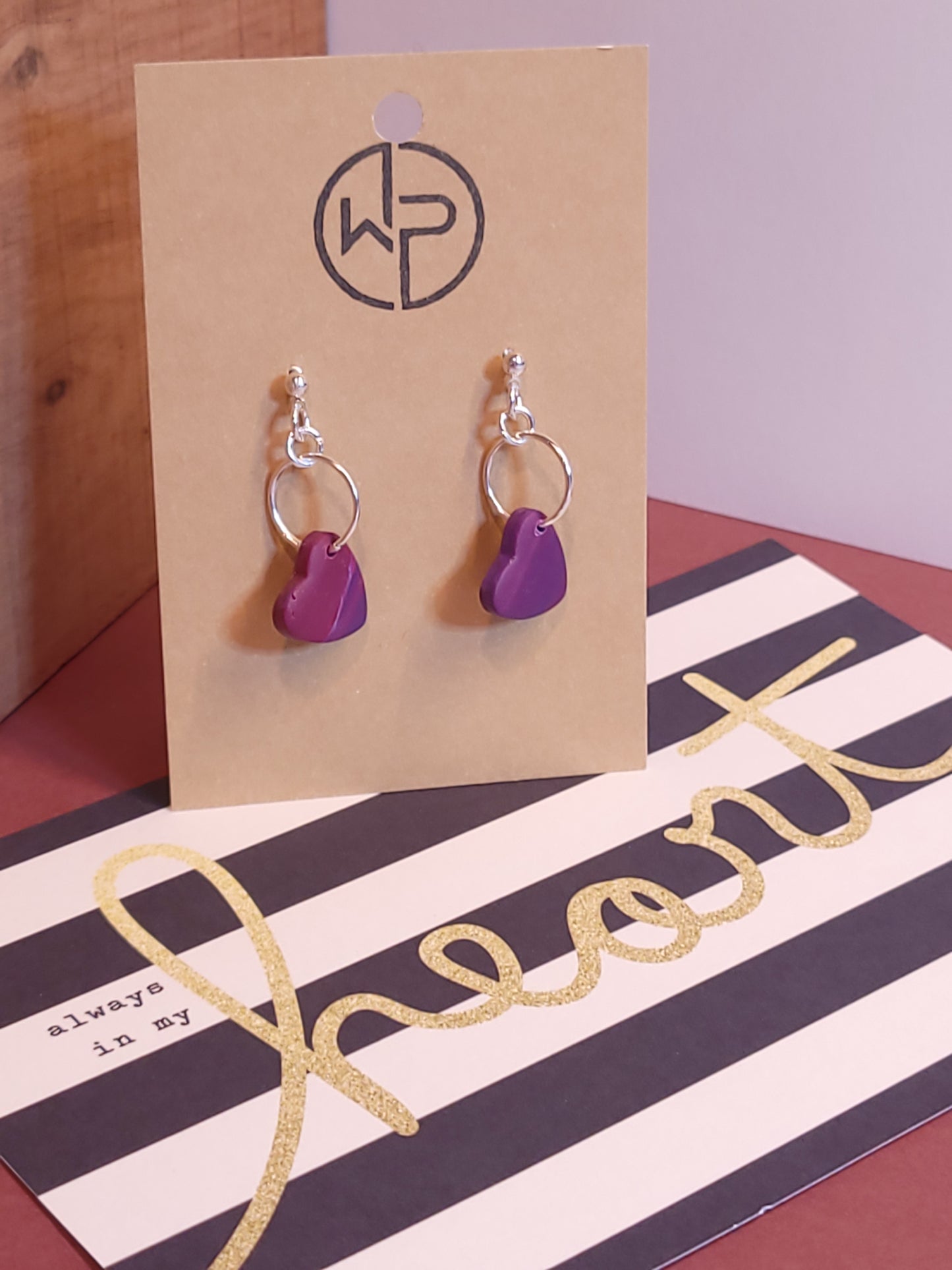Purple Marbled Heart Earrings