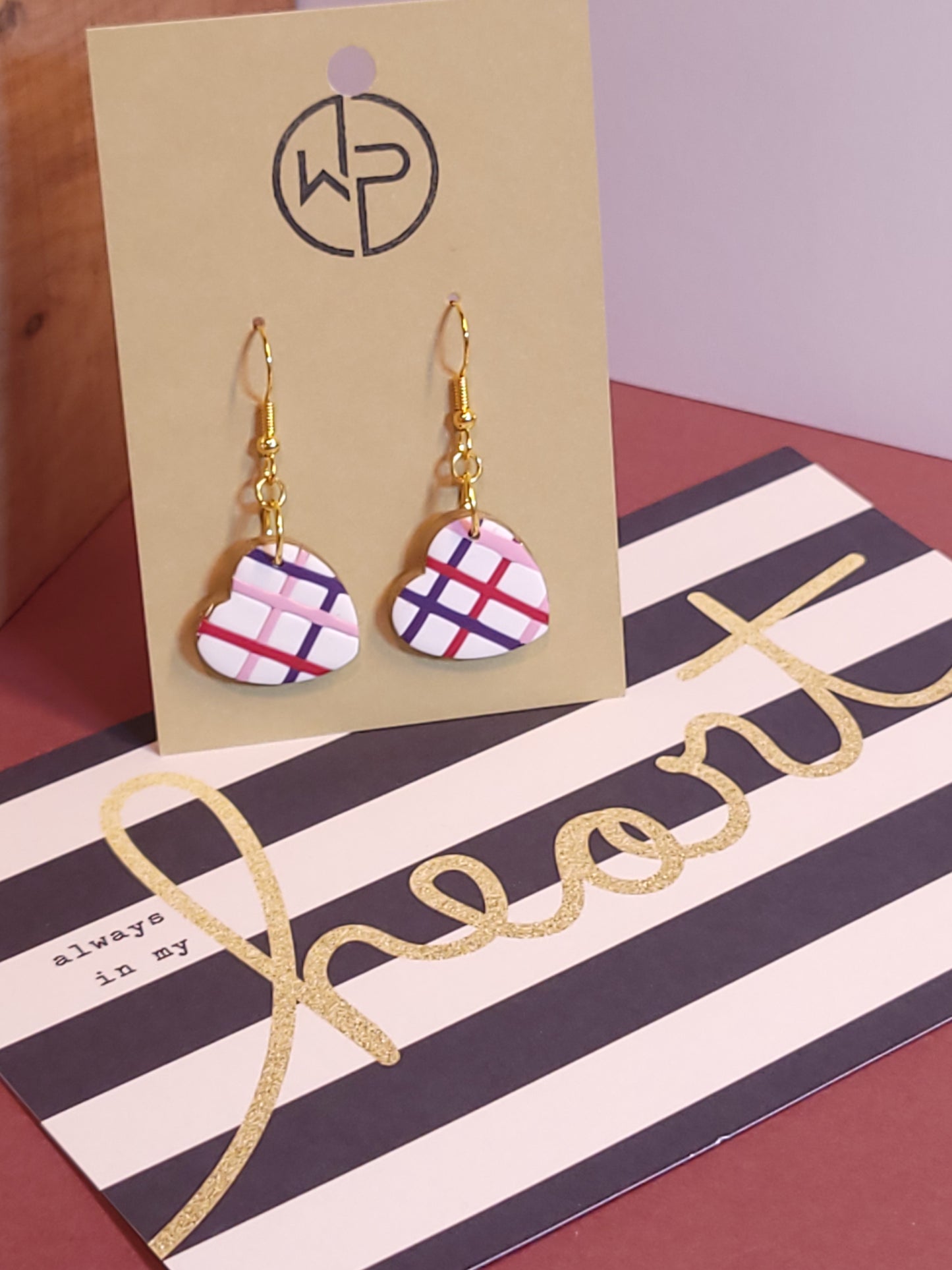 Hearts of Plaid Drop Earrings