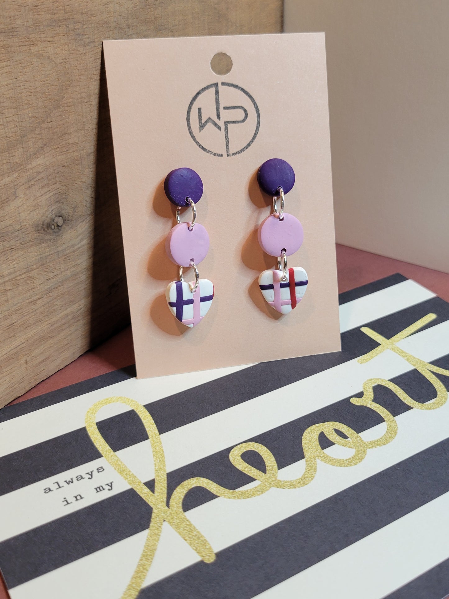 Hearts of Plaid Dot Drop Earrings