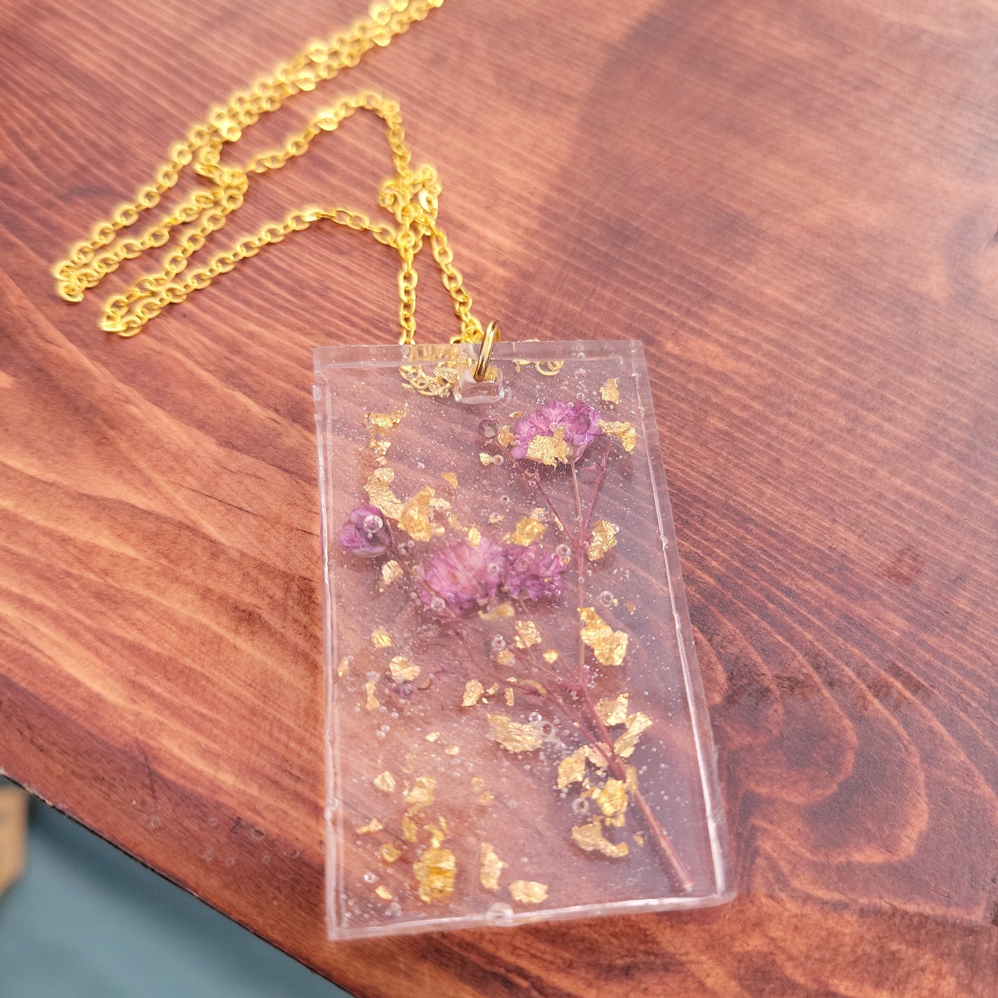Purple Flower and Gold Flake Necklace