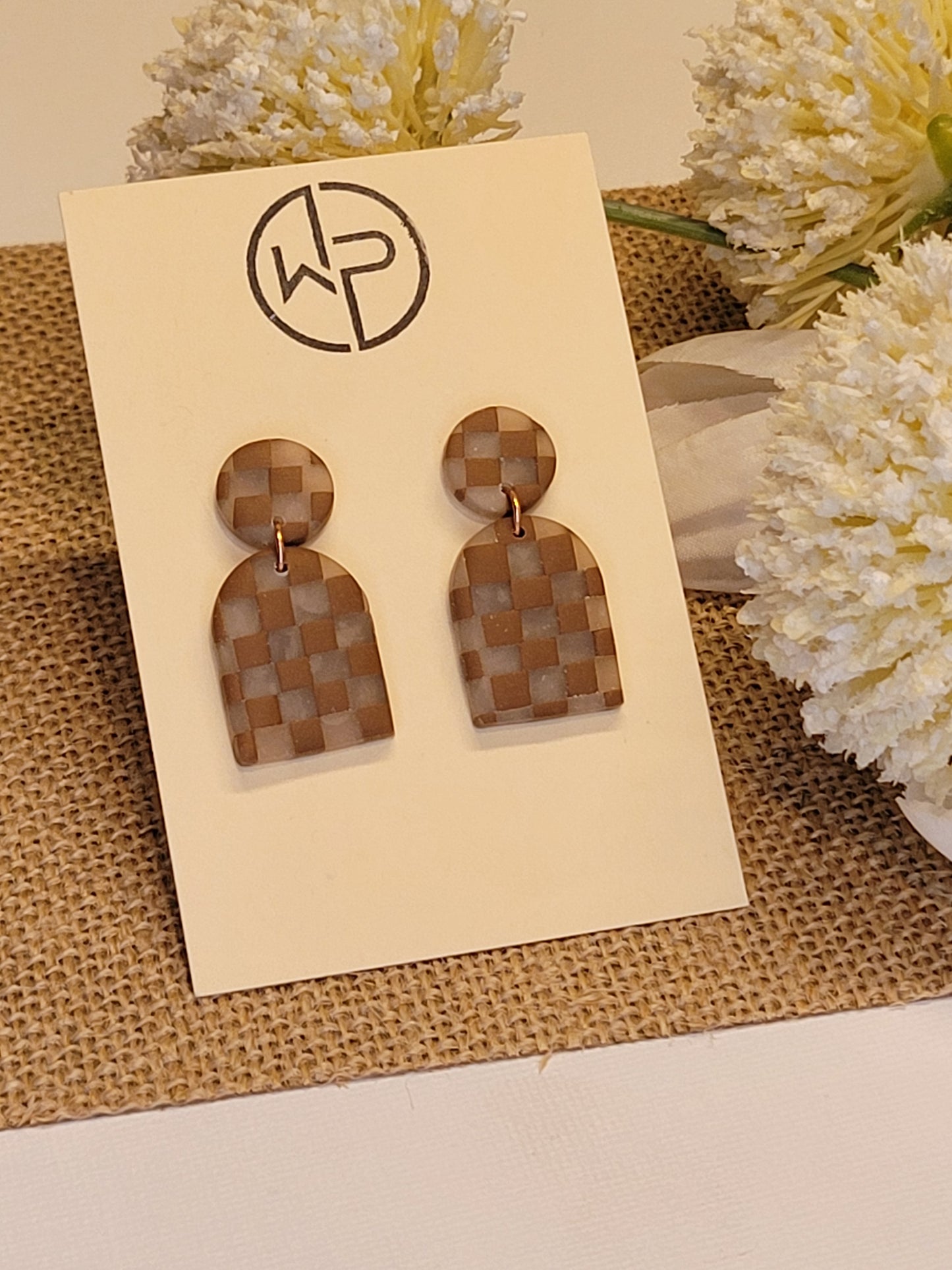 Brown Checkerboard Earrings