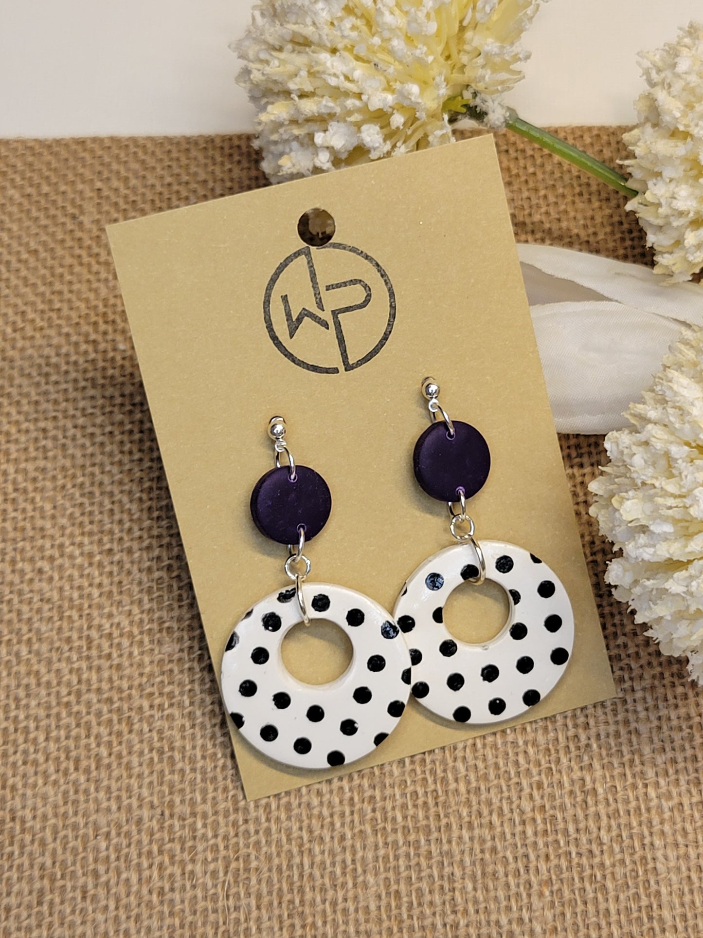 Dark Purple and Polka Dot Earrings