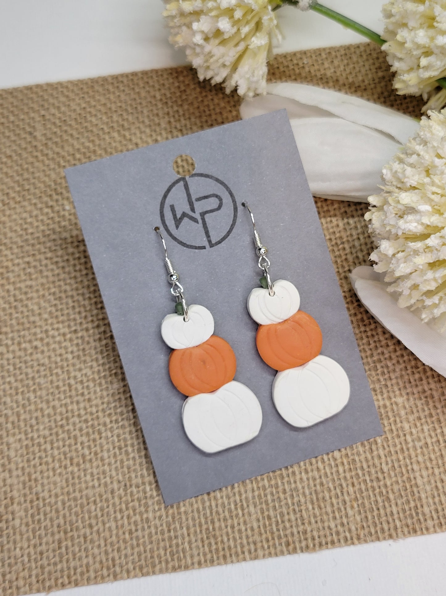 White and Orange Pumkin Earrings