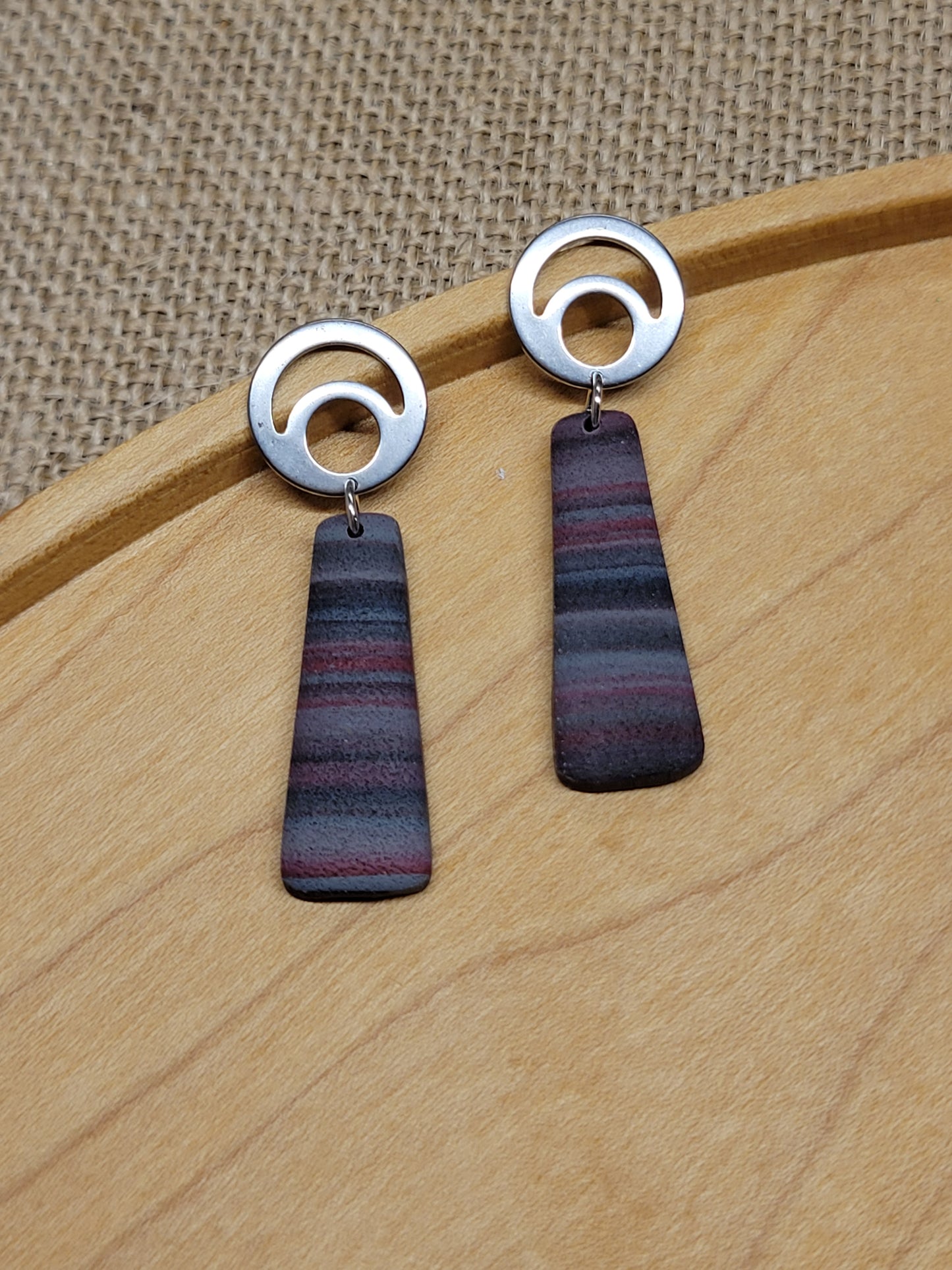 Purple and Gray Striped Earrings