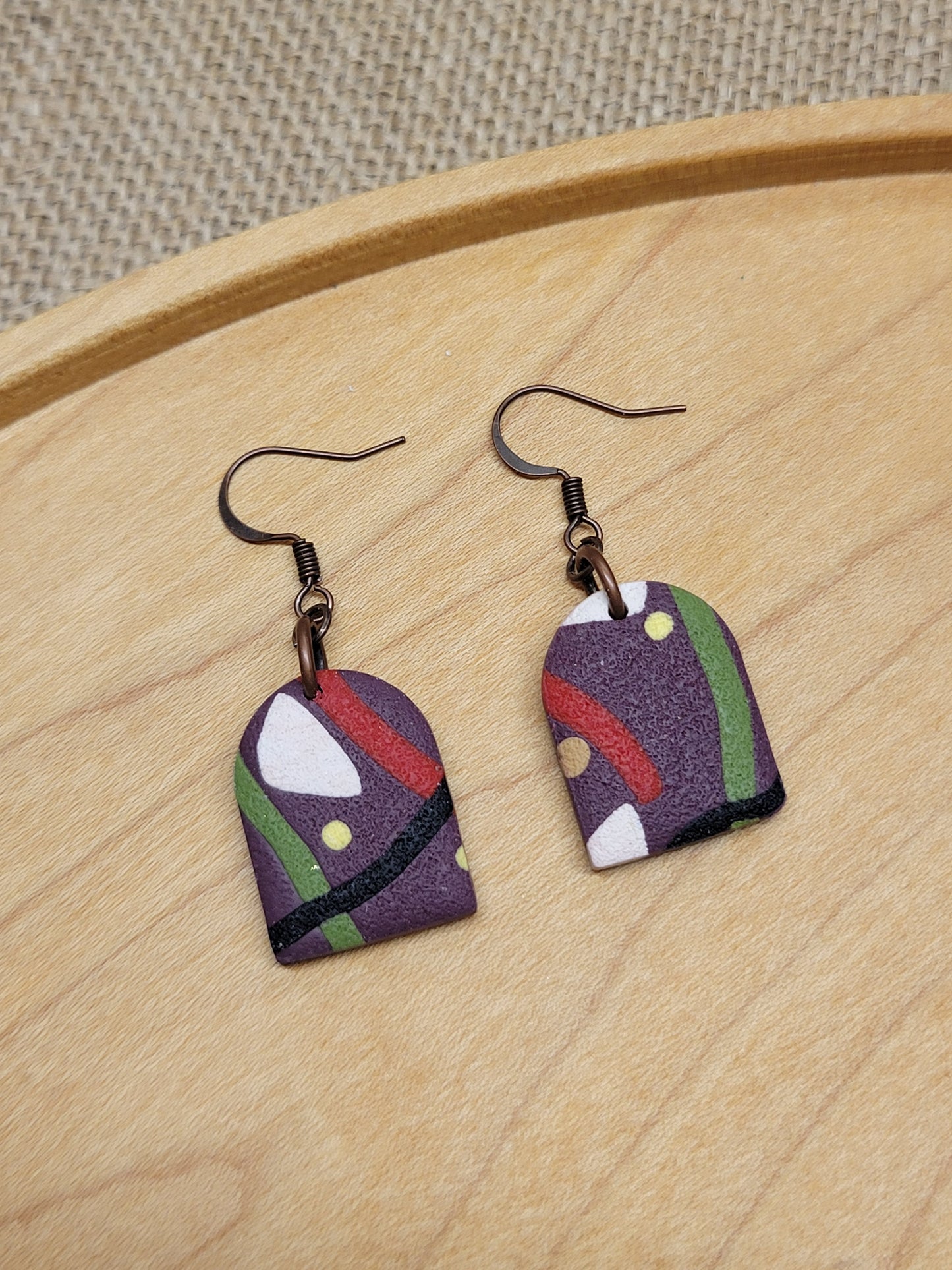Purple Patterned Hook Earrings