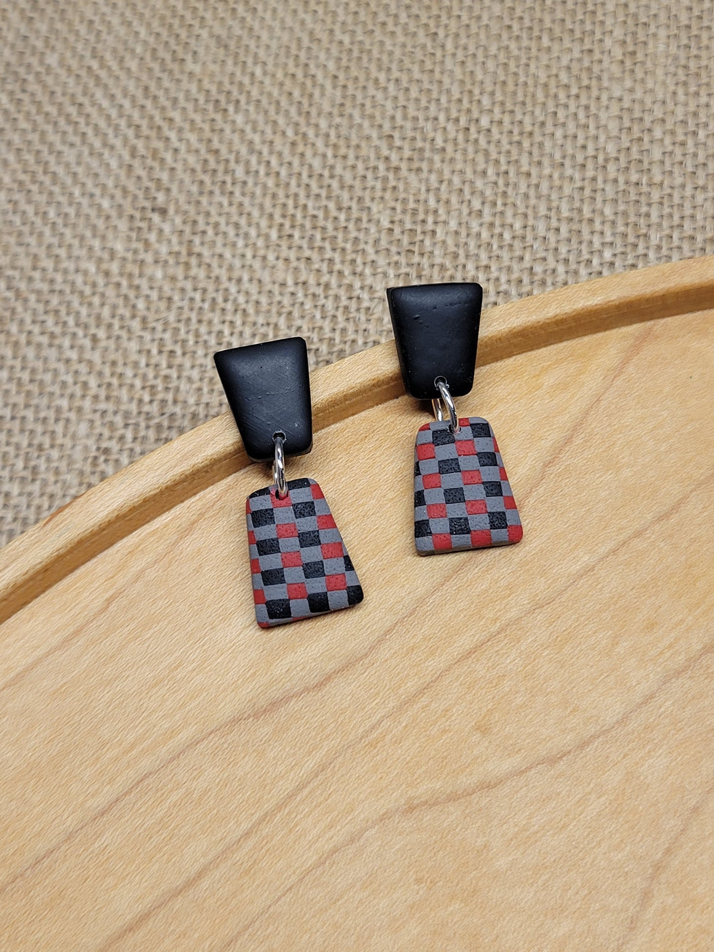 Red/Black Checkerboard Earrings