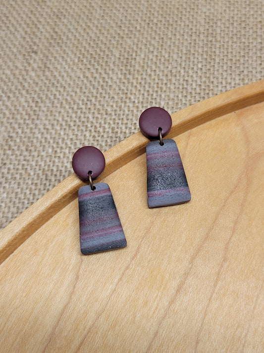 Purple/Gray Striped Drop Earrings