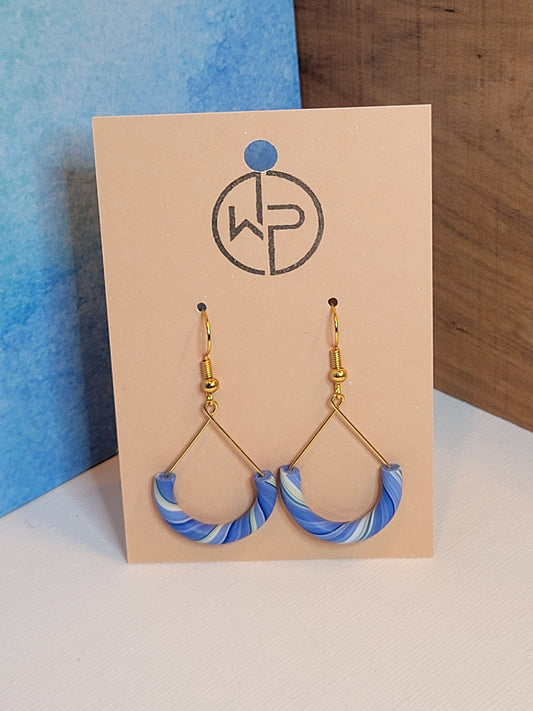 Blue Swirl Hoop Dangle Earrings