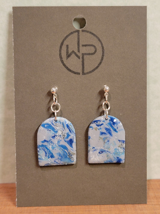 Blue and Gray Marbled Drop Earrings